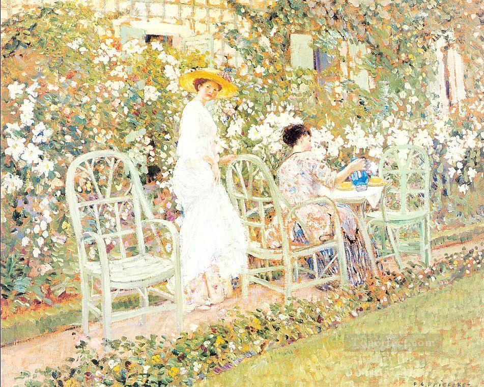 Lirios Mujeres impresionistas Frederick Carl Frieseke Impresionismo Flores Pintura al óleo